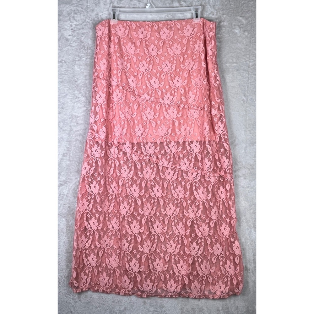 Y2K Women's Pink Lace Maxi Skirt Fairy Boho Festival Coquette Feminine XXL 20